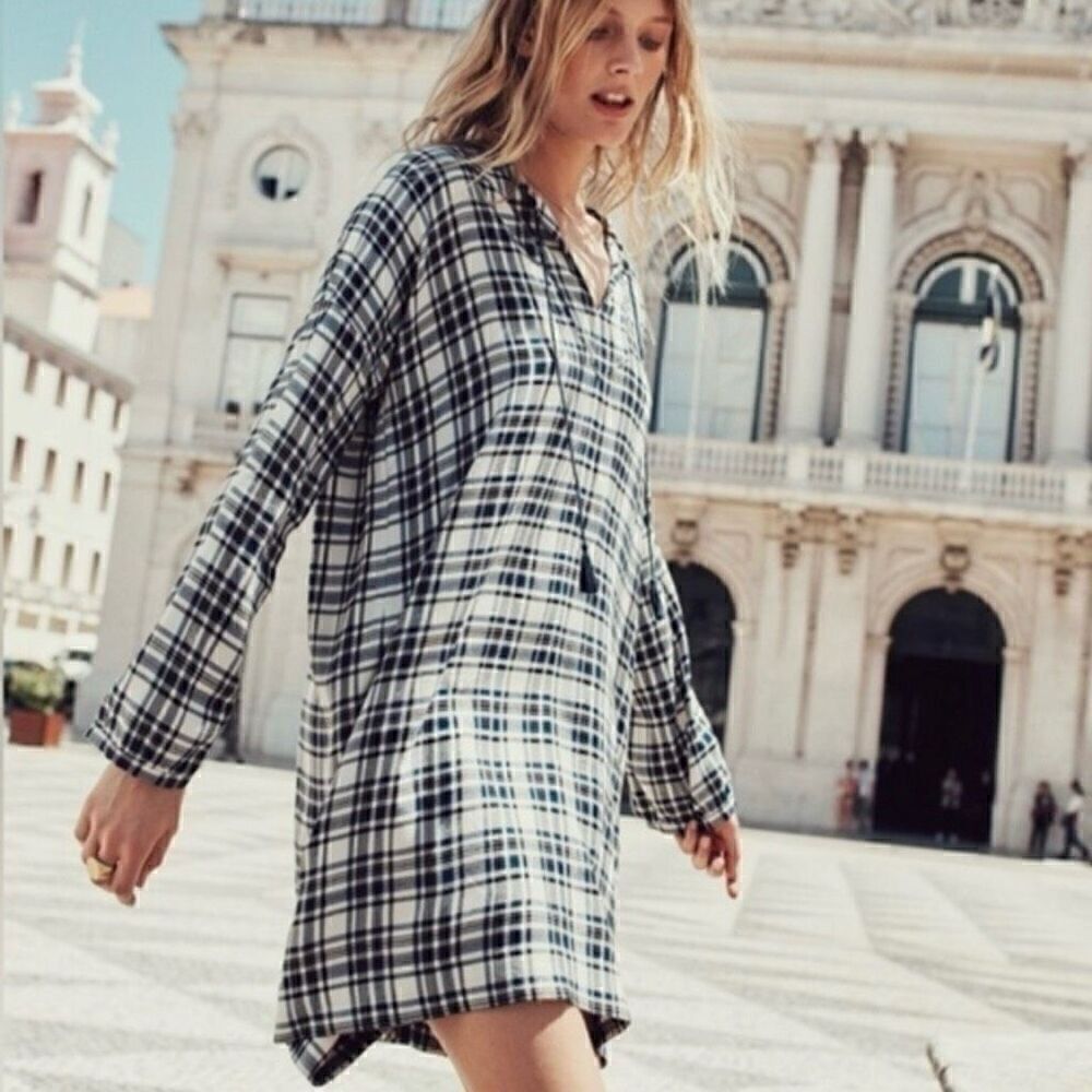 Madewell Artiste Plaid Shift Tunic Tassel Dress S